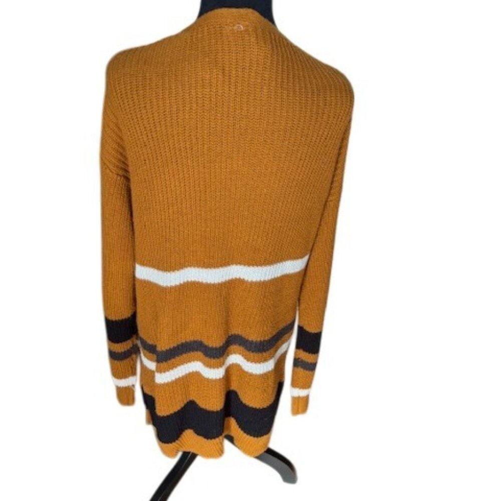 Misia NWOT Brown Striped Knit Tunic Length Open Cardigan Pockets Large - Picture 2 of 5